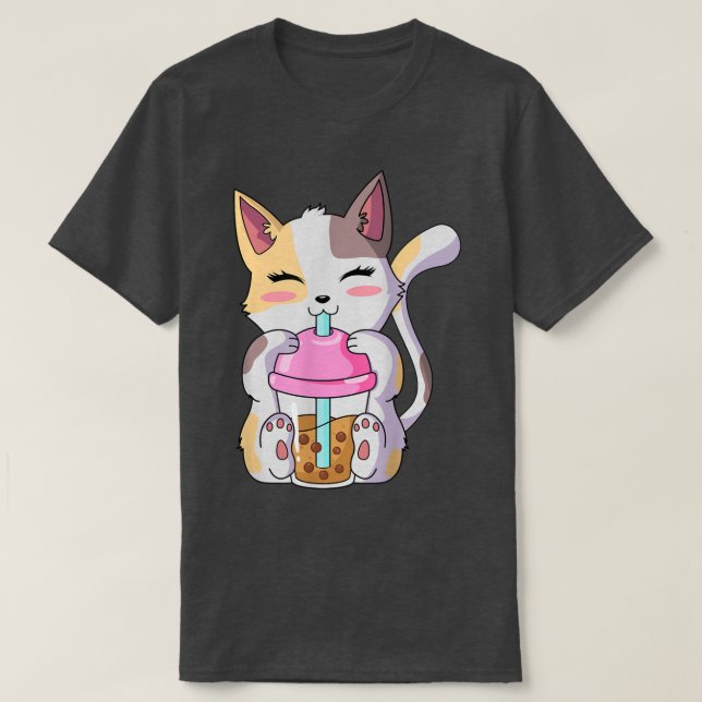 Camiseta Cat Boba Tea Anime Kawaii Neko Bubble Tea Teen Gir (Diseño del anverso)