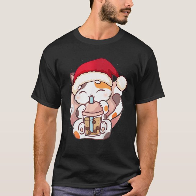 Camiseta Cat Boba Tea Bubble Kawaii Anime Chica japonés Chr (Anverso)