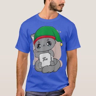 Camiseta Cat Boba Tea Bubble Kawaii Xmas Elf Crew Pastel An