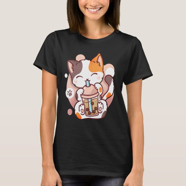 Camiseta Cat Boba Tea Bubble Neko (Anverso)