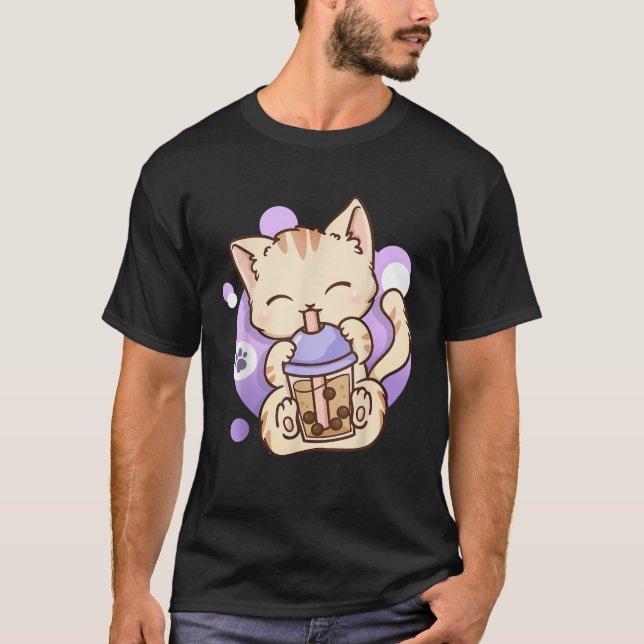 Camiseta Cat Boba Tea Bubble Tea Anime Kawaii Neko  (Anverso)