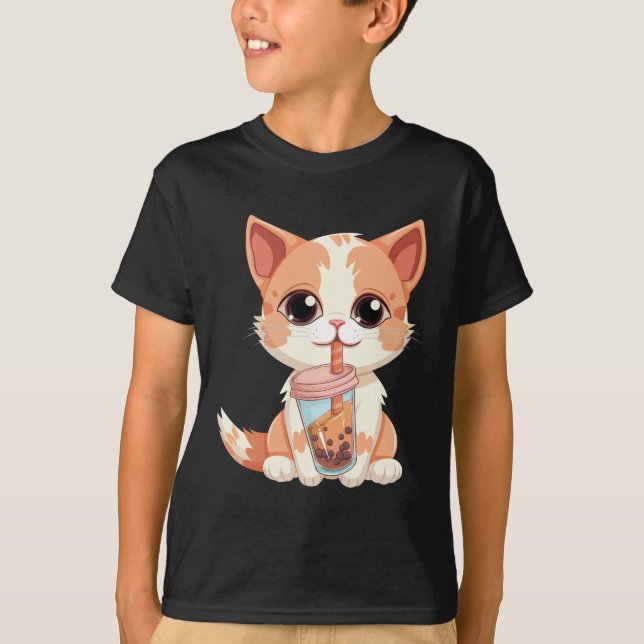 Camiseta Cat Boba Tea Bubble Tea Anime Kawaii Neko (Anverso)