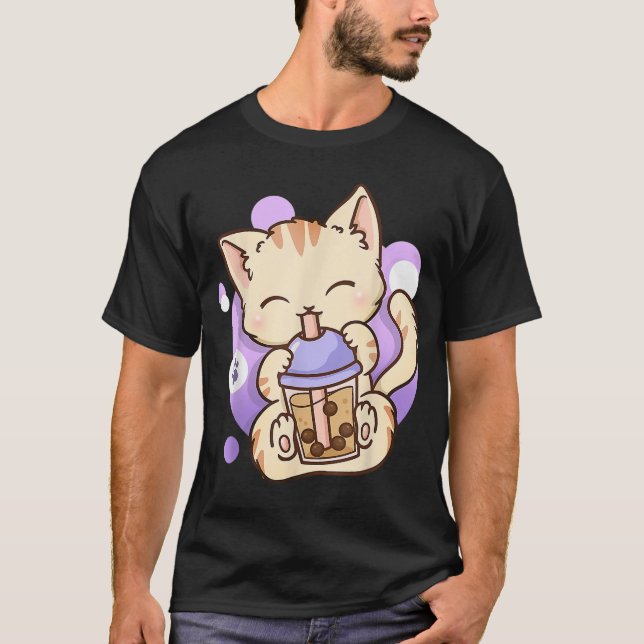 Camiseta Cat Boba Tea Bubble Tea Anime Kawaii Neko Gift Gir (Anverso)