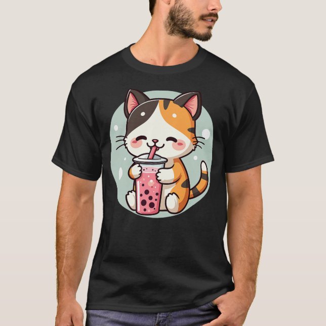 Camiseta Cat Boba Tea Bubble Tea Anime Kawaii Neko Kids Tee (Anverso)
