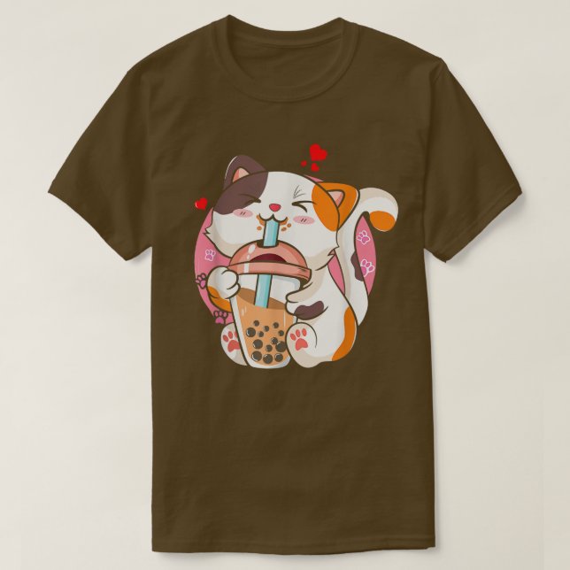 Camiseta Cat Boba Tea Bubble Tea Anime Kawaii Neko Milktea  (Diseño del anverso)