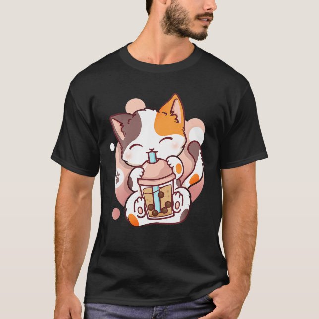 Camiseta Cat Boba Tea Bubble Tea Anime Kawaii Neko Otaku Gi (Anverso)