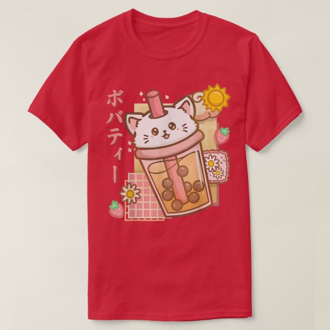 Camiseta Cat Boba Tea Bubble Tea Anime Kawaii Neko Shirt Ca (Diseño del anverso)