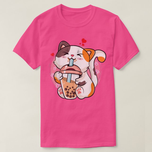 Camiseta Cat Boba Tea Bubble Tea Anime Kawaii Neko Teen Gir (Diseño del anverso)