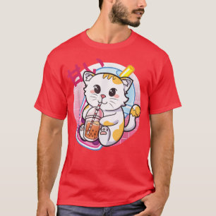 Camiseta Cat Boba Tea Bubble Tea Cat Lover Anime Kawaii Nek