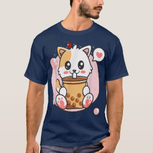 Camiseta Cat Boba Tea Bubble Tea Kawaii Anime Chica japonés