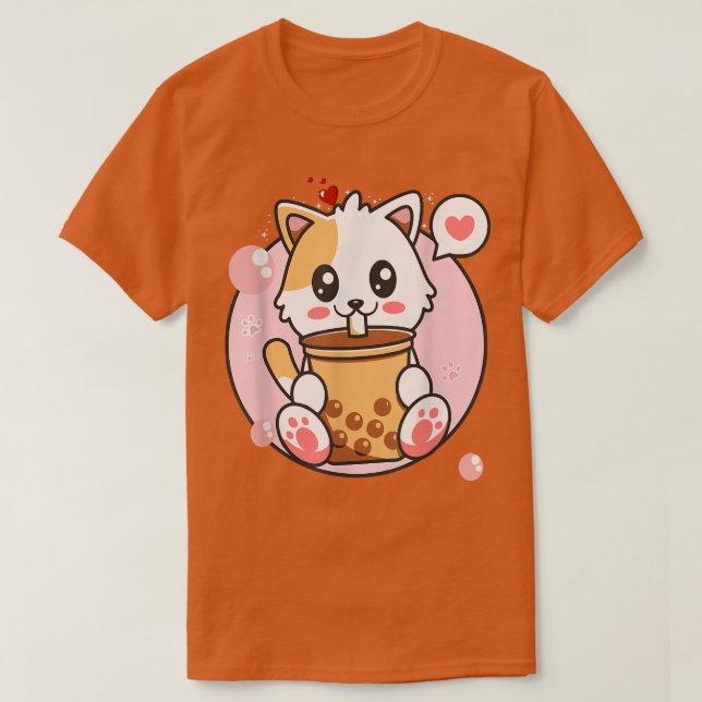 Camiseta Cat Boba Tea Bubble Tea Kawaii Anime Chica japonés (Diseño del anverso)