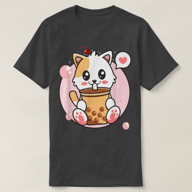 Camiseta Cat Boba Tea Bubble Tea Kawaii Anime Chica japonés (Diseño del anverso)