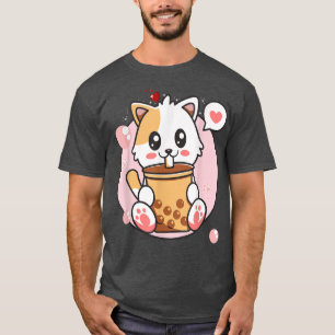 Camiseta Cat Boba Tea Bubble Tea Kawaii Anime Chica japonés