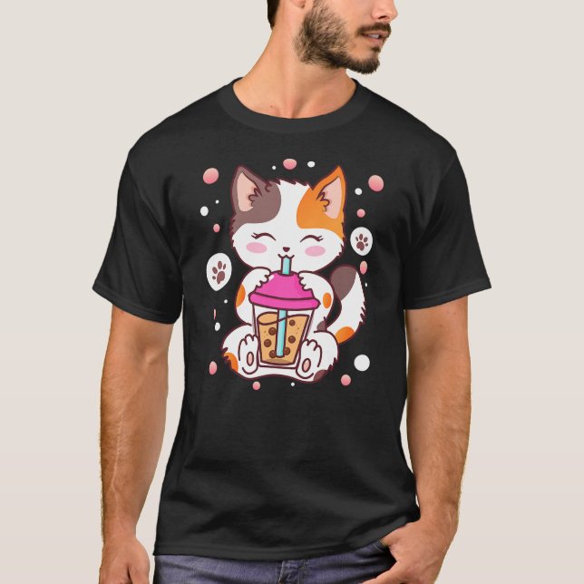 Camiseta Cat Boba Tea Bubble Tea Kawaii Anime Japanese Neko (Anverso)
