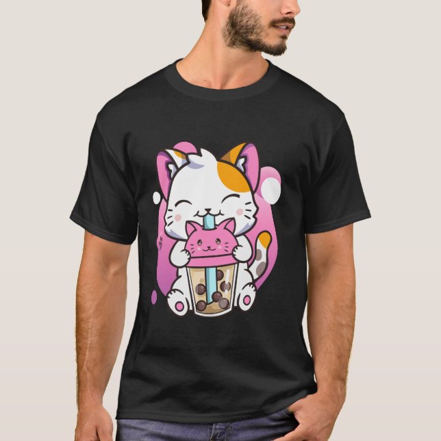 Camiseta Cat Boba Tea Kawaii Anime Graciosos Regalos Para H (Anverso)