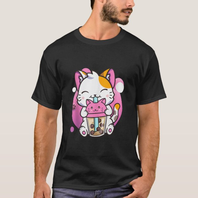 Camiseta Cat Boba Tea Kawaii Anime Graciosos Regalos Para H (Anverso)