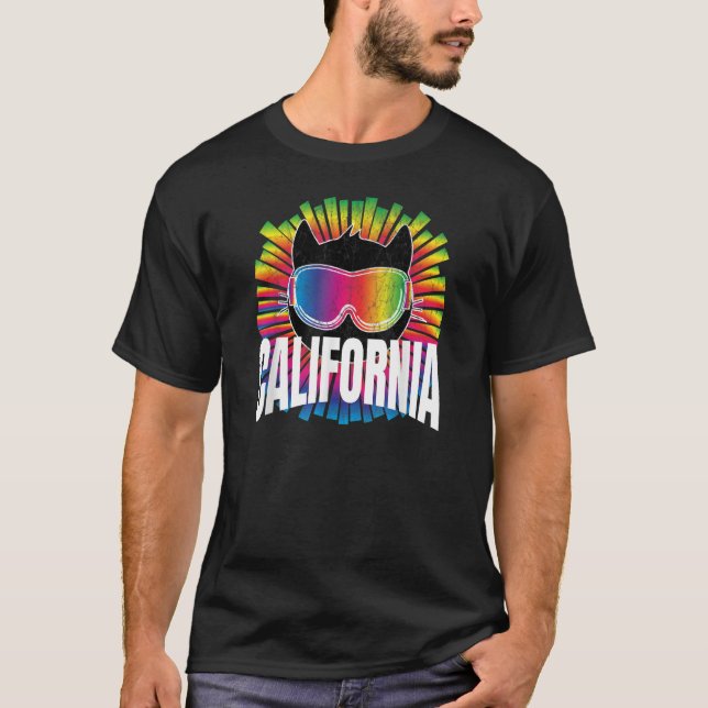 Camiseta Cat California Rainbow Kitty Cat w Ski Goggles Rad (Anverso)