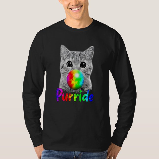Camiseta Cat Chewing Bubble Gum Purride LGBQ Pride Flag Com (Anverso)