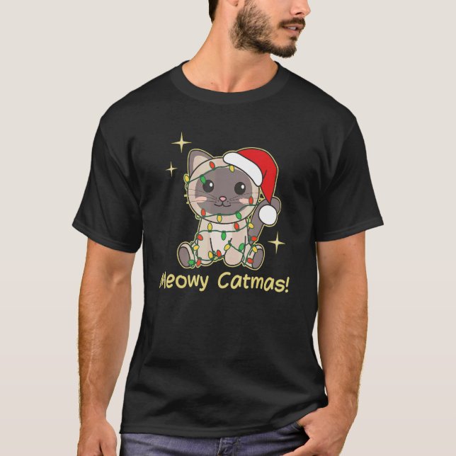 Camiseta Cat Christmas Animals Cute Cats Meowy Catmas (Anverso)