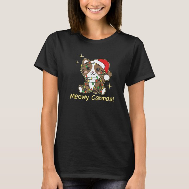 Camiseta Cat Christmas Animals Cute Cats Meowy Catmas  8 (Anverso)