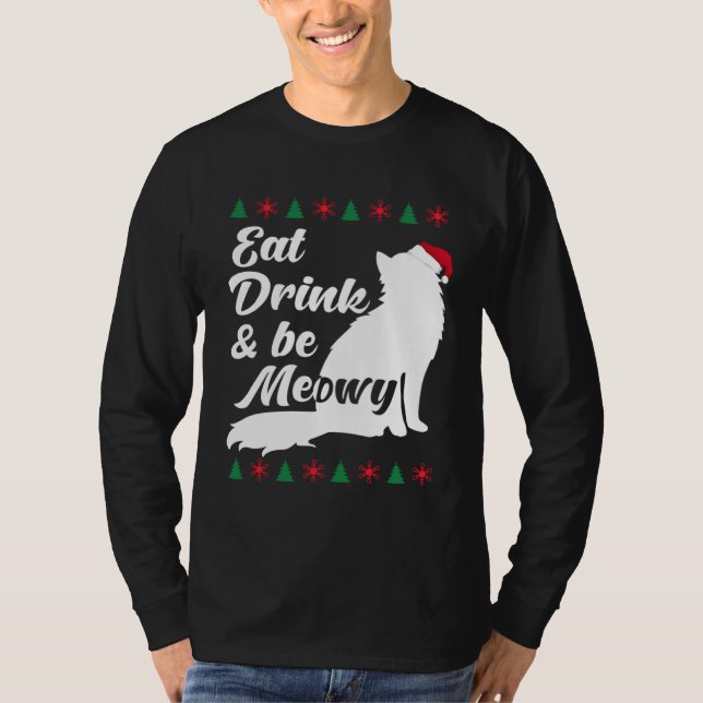 Camiseta Cat  Christmas Eat Drink and Be Meowy Kitty Cats   (Anverso)