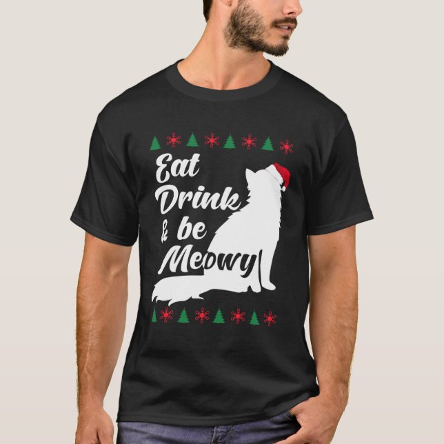 Camiseta Cat  Christmas Eat Drink and Be Meowy Kitty Cats   (Anverso)