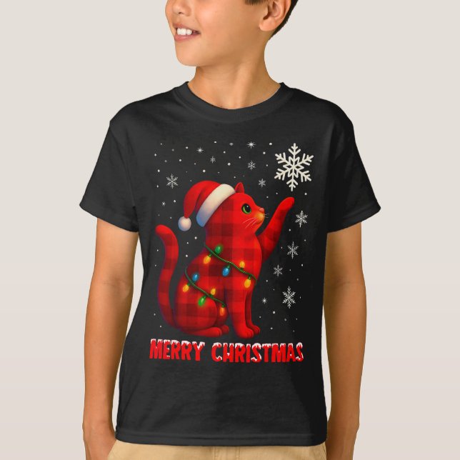 Camiseta Cat Christmas Light Reindeer Santa Christmas Cat L (Anverso)