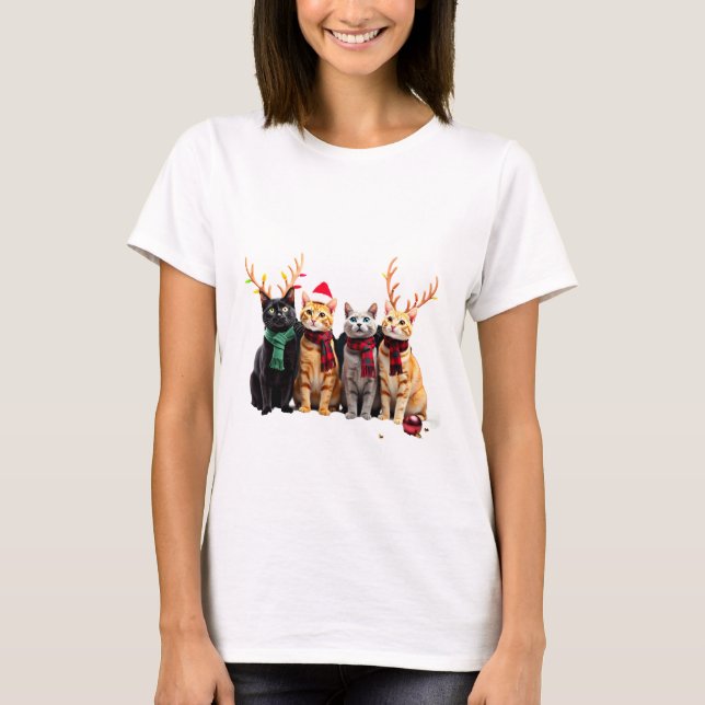 Camiseta Cat Christmas Light Reindeer Santa Christmas Cat L (Anverso)