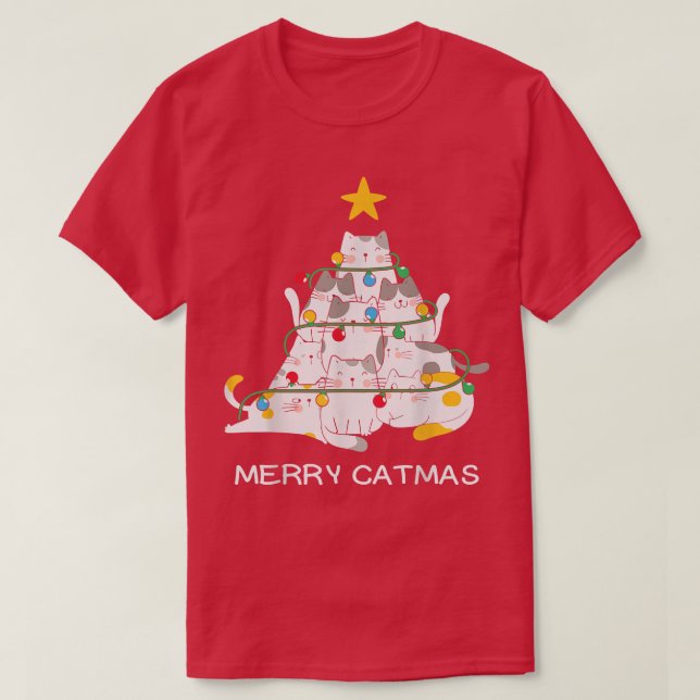 Camiseta Cat Christmas Tree Merry Catmas Meow Christmas Cat (Diseño del anverso)