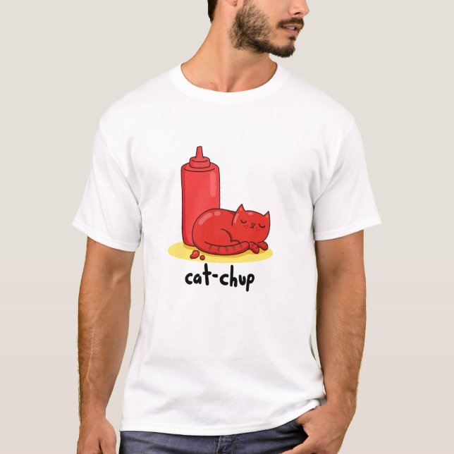 Camiseta Cat-chup Graciosa Red Ketchup Cat Pun (Anverso)