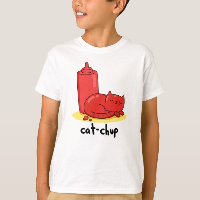 Camiseta Cat-chup Graciosa Red Ketchup Cat Pun (Anverso)