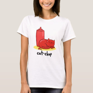 Camiseta Cat-chup Graciosa Red Ketchup Cat Pun