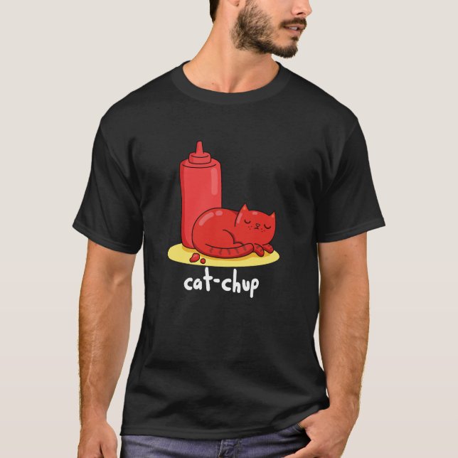 Camiseta Cat-chup Graciosa Red Ketchup Cat Pun Dark BG (Anverso)