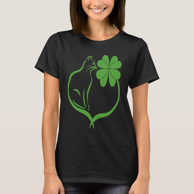 Camiseta Cat Clover Silhouette Shamrock St Patricks Day Kit (Anverso)