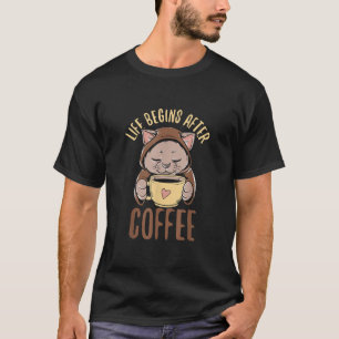 Camiseta Cat Coffee Office Kitten Life comienza después del