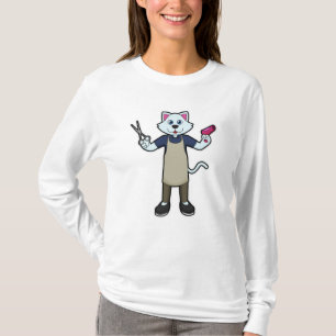 Camiseta Cat como peluquero con tijeras y secador de pelo