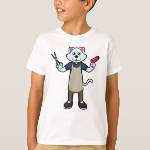 Camiseta Cat como peluquero con tijeras y secador de pelo
