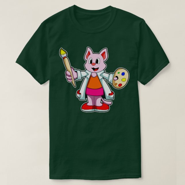 Camiseta Cat como pintador con pincel (Diseño del anverso)