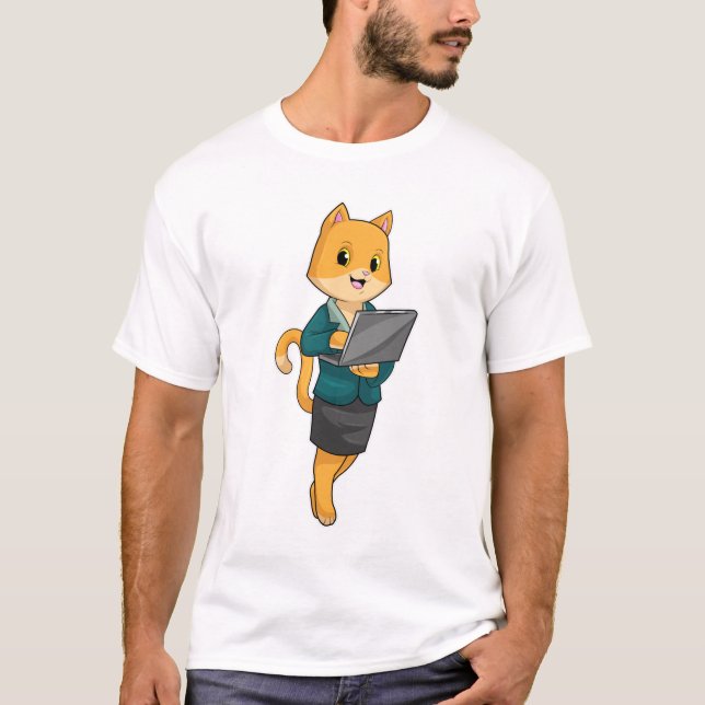 Camiseta Cat como secretario con portátil (Anverso)