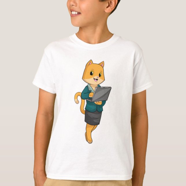 Camiseta Cat como secretario con portátil (Anverso)