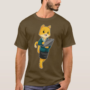 Camiseta Cat como secretario con portátil