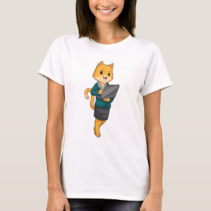 Camiseta Cat como secretario con portátil