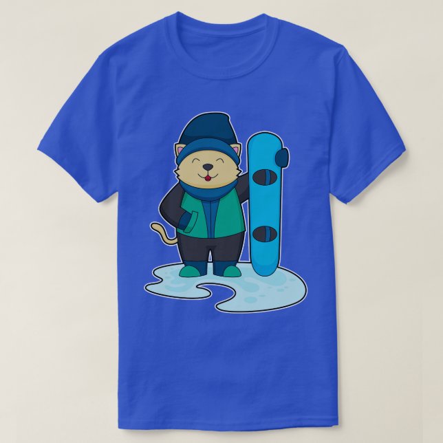 Camiseta Cat Como Snowboarder Con Snowboard (Diseño del anverso)