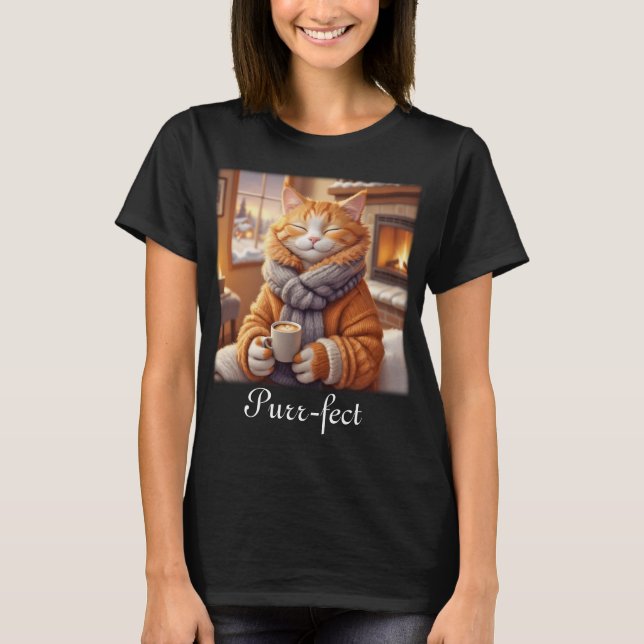 Camiseta Cat con café Purr-fect (Anverso)