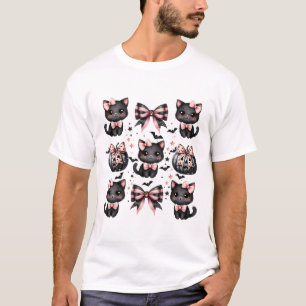 Camiseta Cat Coquette Halloween dobla Black Pink Halloween
