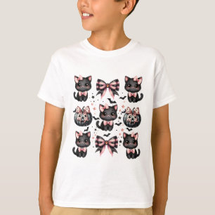 Camiseta Cat Coquette Halloween dobla Black Pink Halloween