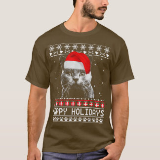 Camiseta Cat Cute Happy Holidays Navidades Cat Lover Xmas