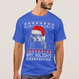 Camiseta Cat Cute Happy Holidays Navidades Cat Lover Xmas