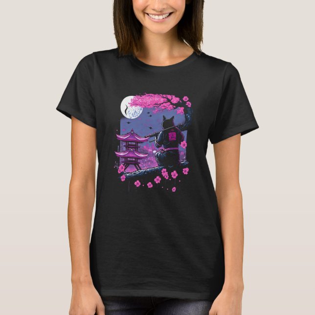 Camiseta Cat Cute Ninja Japanese Animal Pet Illustration  2 (Anverso)