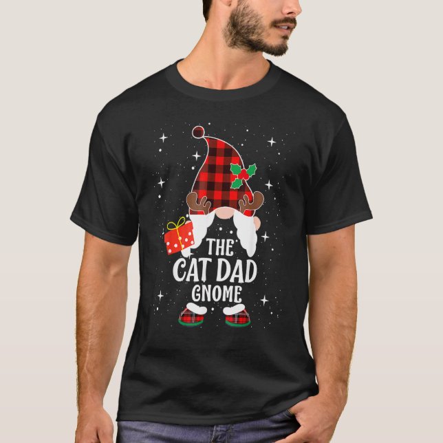 Camiseta Cat Dad Gnome Buffalo Plaid Matching Family Christ (Anverso)